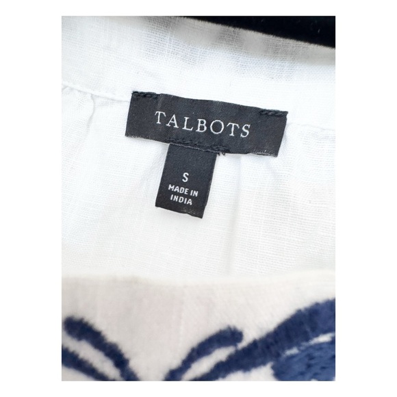 Talbots White Blouse with Navy Butterfly Detail - Picture 3 of 7